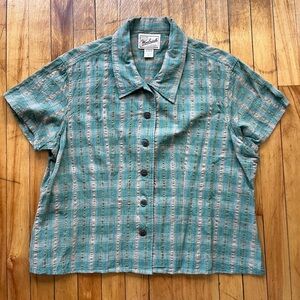 Woolrich Women’s Short Sleeve Plaid Green Basil Button Down Shirt XL